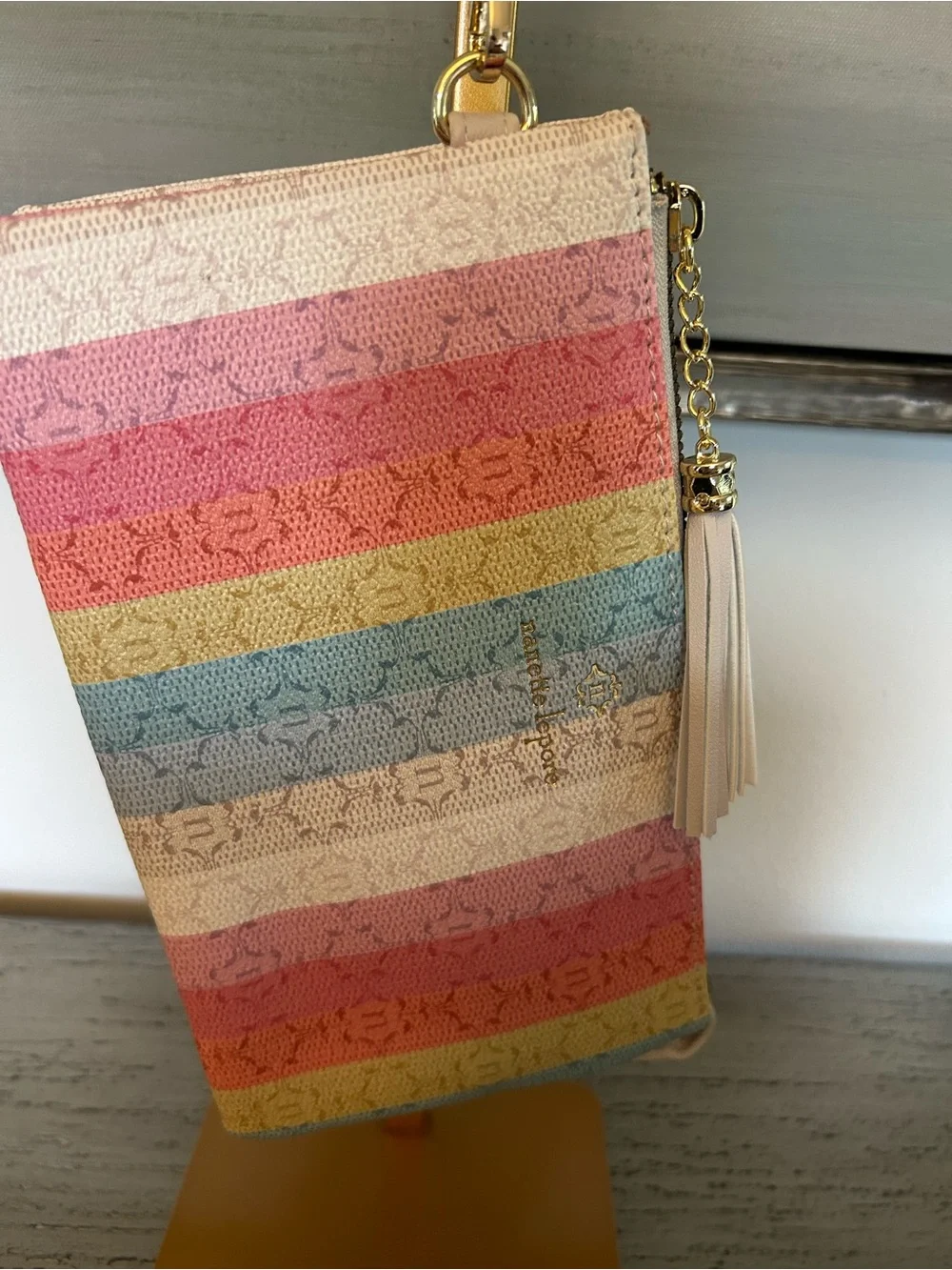 Nanette Lepore Pastel Striped Wristlet with Tassel NWOT